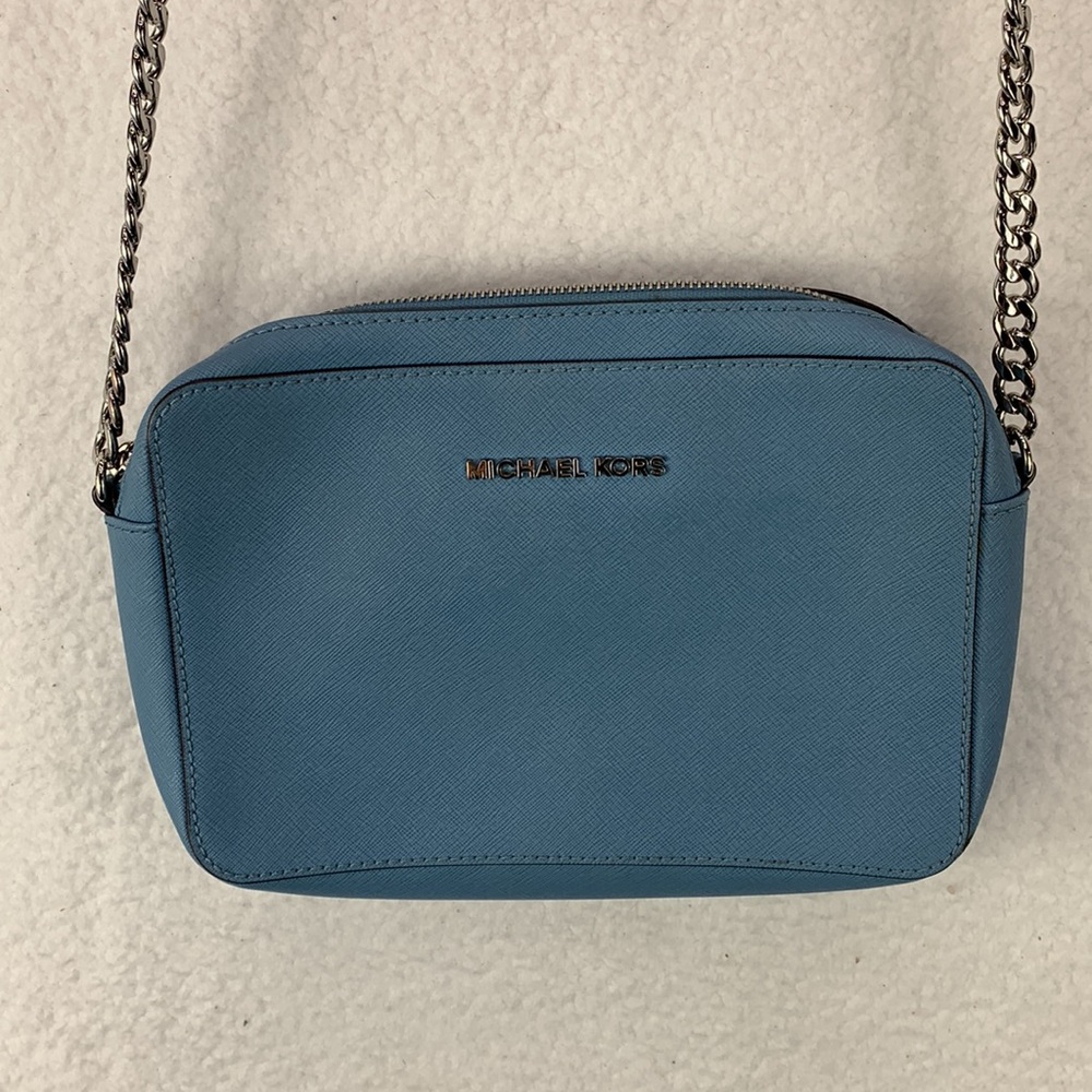 Michael Kors Women’s Sky Blue‎ Leather East West Crossbody Bag Gold Hardware - Picture 2 of 16